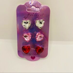 Earrings Hearts Crystal like Studs PIERCED! 3prs.